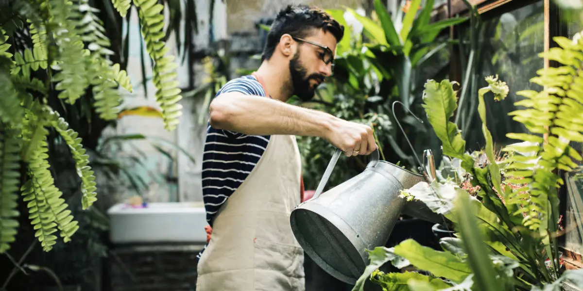 Man growing plants and growing hair 